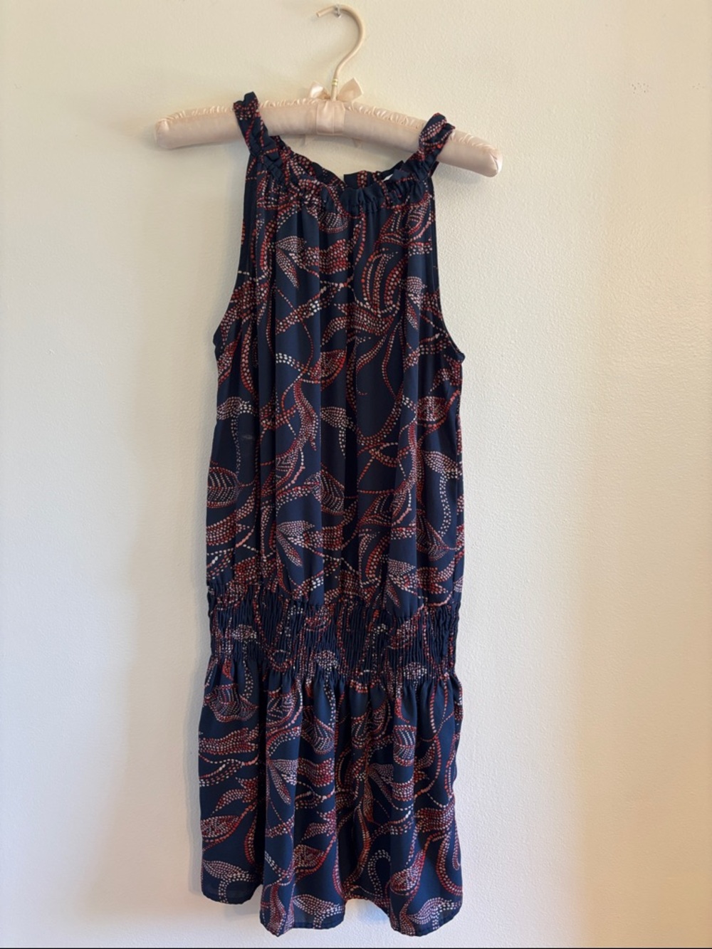Veronica M Navy Dress with Coral and Pink Dot Print